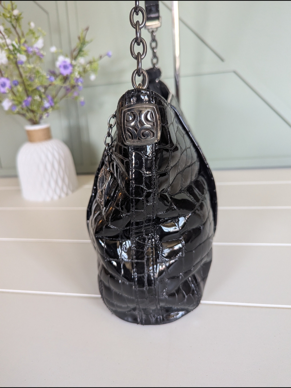 Brighton Black Croc-Embossed Shoulder Bag with Heart Charm - Picture 5 of 12
